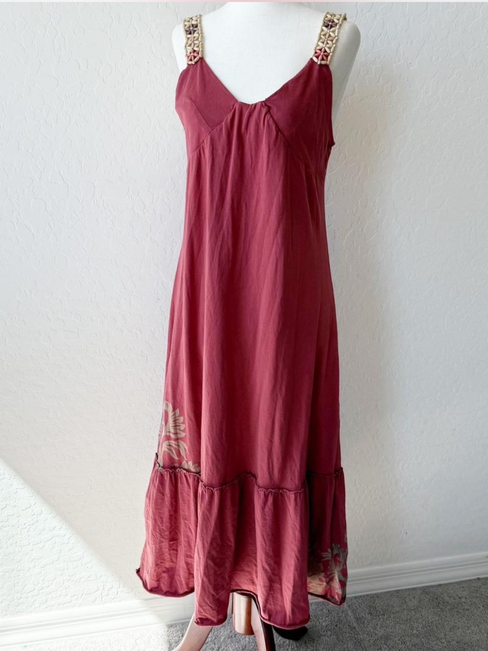 vintage Y2K midi dress wooden strap detail